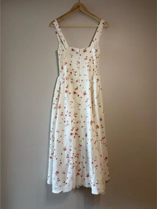 NEW Reformation Birdie Linen Sleeveless Midi Dress Lovie White Floral US 6 UK 10 - Picture 8 of 16